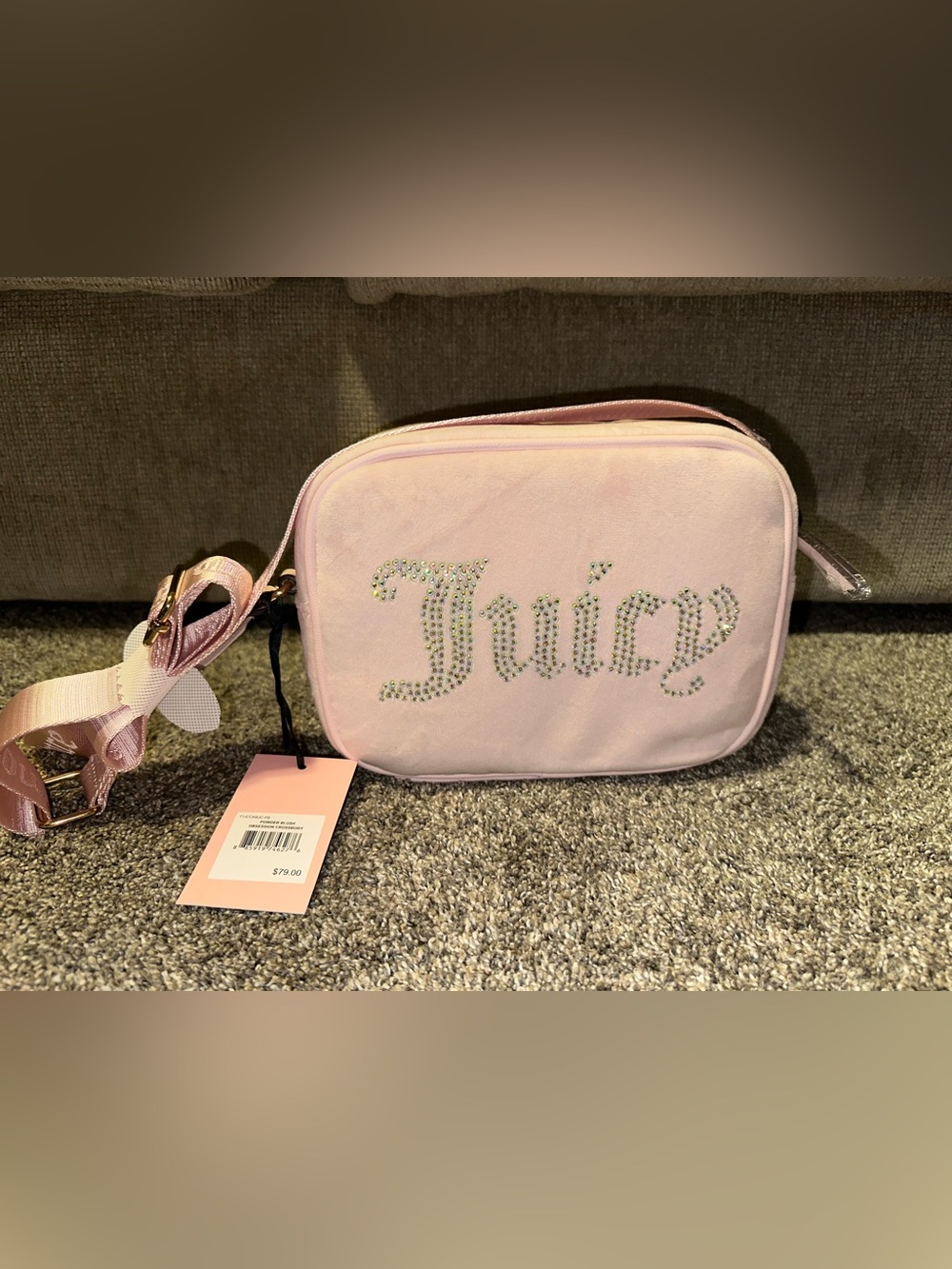 Juicy Couture Light Pink Rhinestone 'Juicy' Script Crossbody Bag